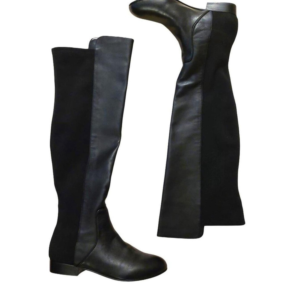 BCBGMAXAZARIA Ma Fillie Knee High Black Leather & Textile Riding Boots